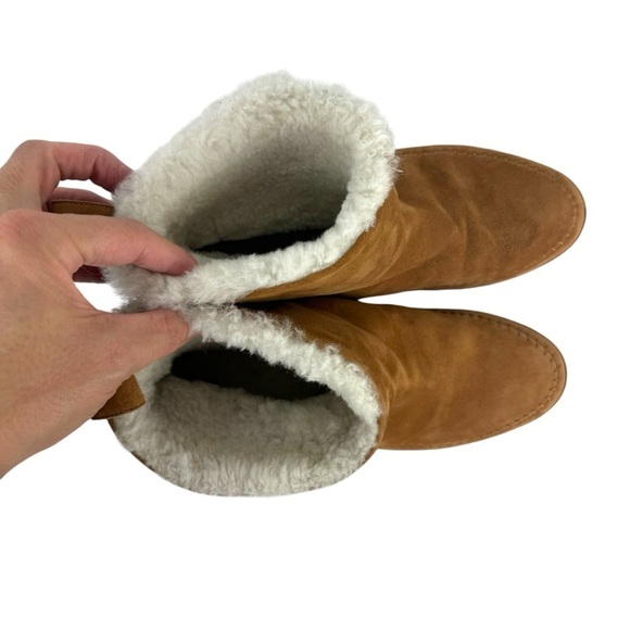 Jenni Kayne Suede Moc Shearling Lined Slip On Ankle Snow Boots Tan Size 39 - Picture 12 of 16